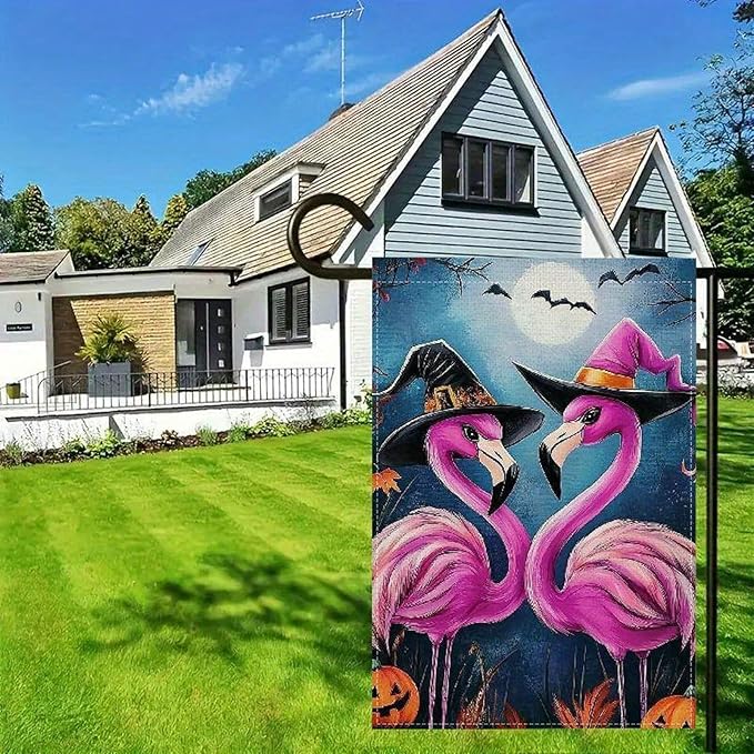 Halloween Flamingo Garden Flag 12x18 Inch Double Sided Outside Funny Seasonal Farmhouse Yard Outdoor Flag