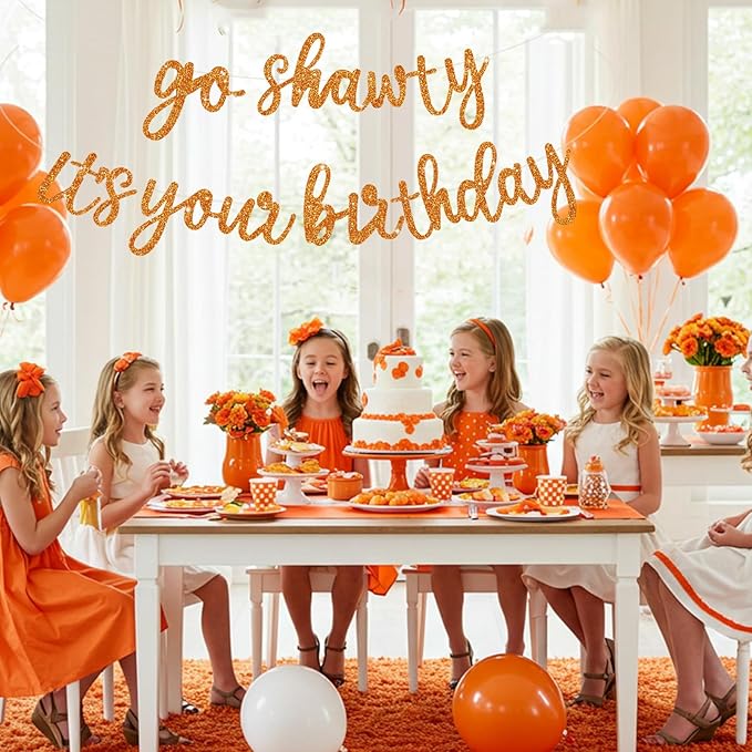 BEISHIDA Go Shawty It's Your Birthday Banner NO DIY Hip Hop Theme Happy Birthday Banner Pre-Strung Rap Theme Happy Birthday Sign for Man Women birthday Party Supply Glitter Orange