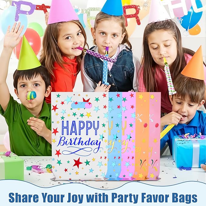 GOMANCHE 40-Pack Happy Birthday Party Favor Bags 9.4 x 6.3 Inch - Colorful Reusable Goodie Gift Bags for Kids, Girls & Boys Birthday Parties, Baby Showers & Special Events