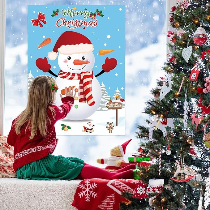 WNINK Pin The Nose on The Snowman Game, Christmas Games, Christmas Party Activities with 36 pcs Nose Stickers and Blindfold for Kids, Adults, Family Holiday Fun