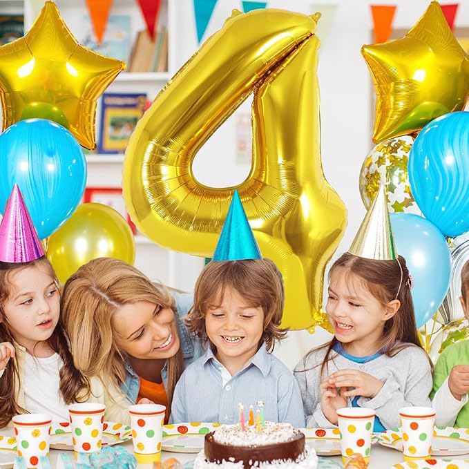 Gold Number 4 Balloon 40 Inch, Big Large Foil Helium Number Balloons, Giant Mylar Number 4 Balloons for 4 Year Old Birthday Party Decorations Supplies Anniversary
