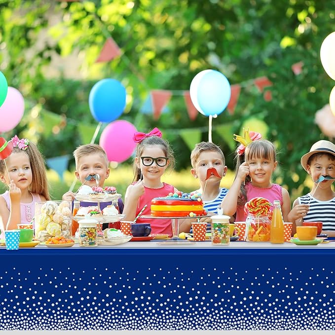 6 Pack Blue and Silver Tablecloth Party Decorations Plastic Blue Tablecloth Printed Silver Table Runner 54 x108 Inch Disposable Rectangle Table Cover for Birthday Wedding Graduation