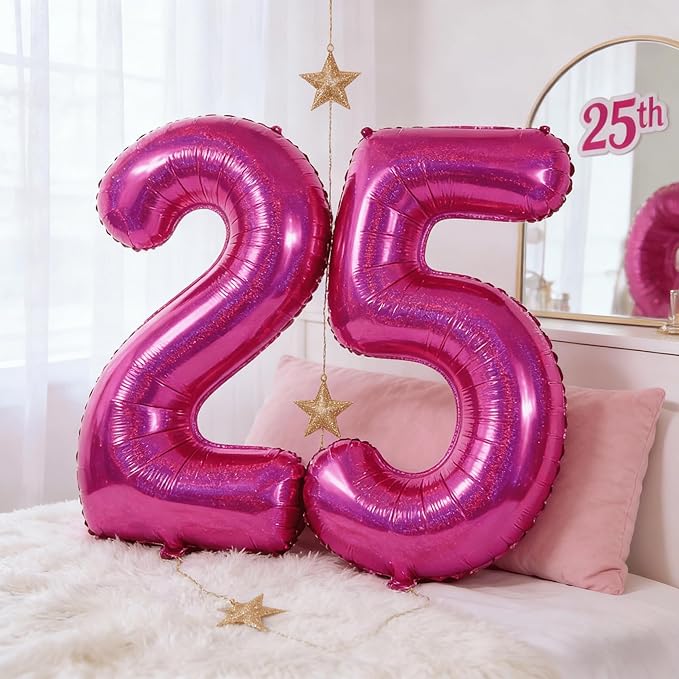Laser Hot Pink 2 Balloon, Number Balloons 40 Inch, 2nd Balloon Number Birthday Decorations, Second Two Birthday Party Supplies, Number 2 Balloon