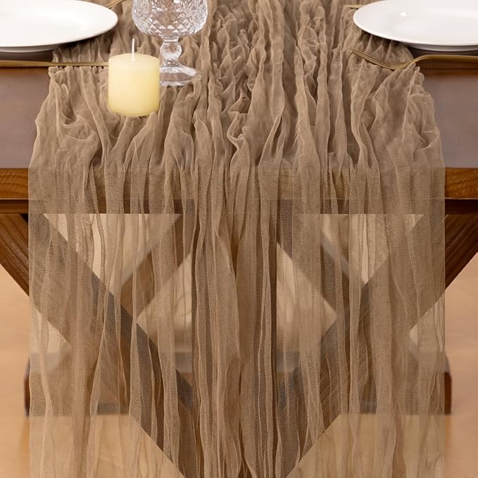 Socomi Nude Cheesecloth Table Runner Tulle Gauze Cheese clothBoho Rustic 120 inch 10FT Runner for Wedding Party Baby Shower Birthday Holiday Decorations 1pc