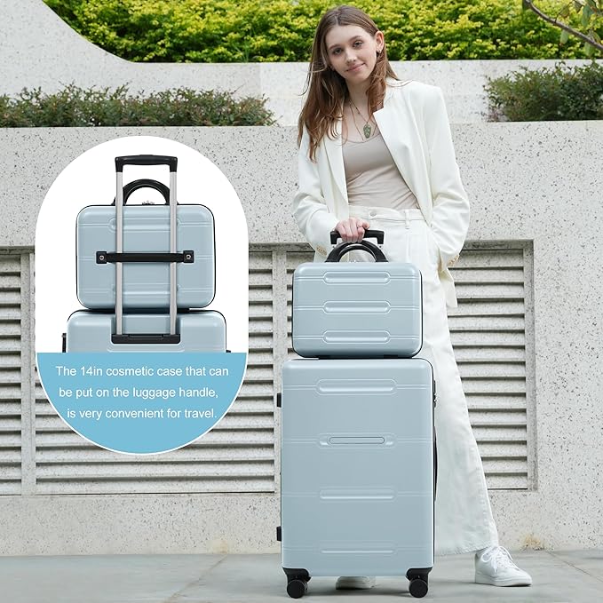 6 Pcs ABS Hardshell Luggage Set Spinner Wheel Suitcase Suitcase Baby Blue