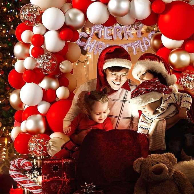 Christmas Balloon Arch Kit Christma Red And White Balloon Garland Kit With Gift Box Balloons Merry christmas Foil Balloons For Christmas Party Decorations Xmas Holiday New Year Party Supplies