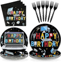 96Pcs Computer Birthday Party Decorations Computer Themed Plates and Napkins Intelligence PC Tableware Set for Boy Girl Birthday Software Engineering IT Party Supplies，Serves 24