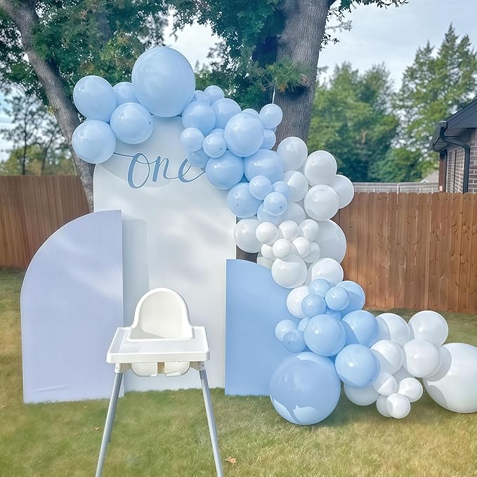 Pastel Blue and White Balloons, 12 Inch 35PCS Light Baby Blue Pearl White with Clear Latex Balloon for Boys Birthday Bachelorette Party Bridal Baby Shower Winter Holiday Party Decorations Supplies