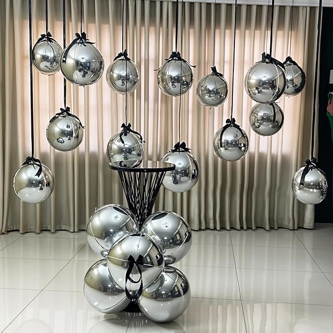 14 Pcs Silver Round Foil Balloons 22/15/10 4D Ball Balloons Metallic Silver Balloon Ornament Mylar Balloon Chrome for Graduation Birthday Wedding Anniversary New Year Disco Party Decorations