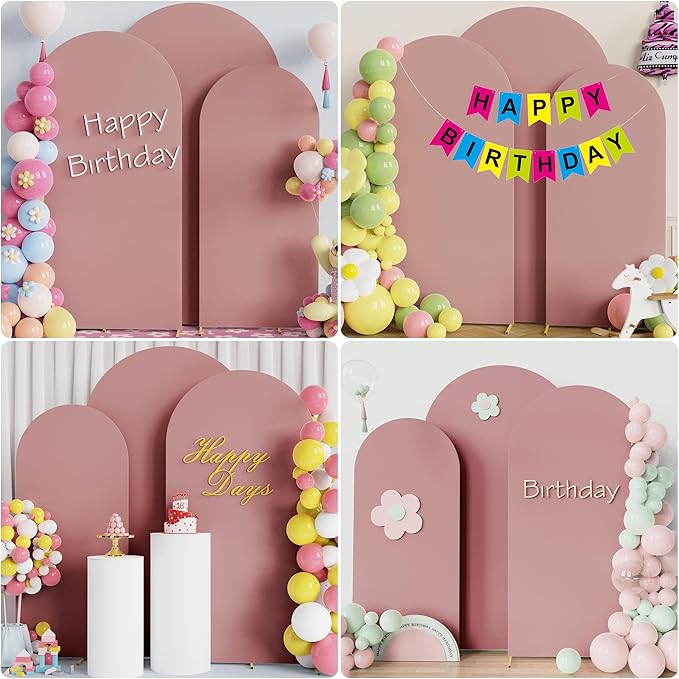 Wokceer Wedding Arch Cover (7.2FT, 6.6FT, 6FT) Set of 3 Spandex Fitted Wedding Arch Stand Covers for Round Top Chiara Arch Backdrop Stands Cover for Birthday Party Banquet Decor Light Dusty Rose