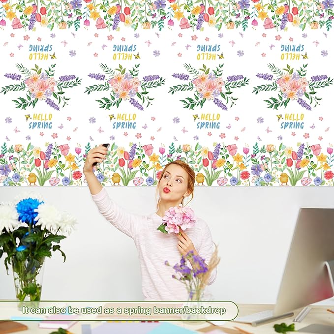 OHOME 2 Pack Spring Decorations - Spring Decorations for Home Indoor Outdoor - Disposable Plastic Spring Tablecloth | Spring Party Decorations Favors Supplies for Table Decor Backdrop Banner