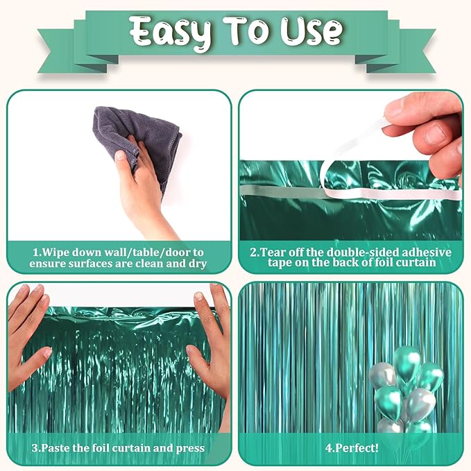3.3 x 6.6 ft Foil Fringe Backdrop Curtains, Tinsel Streamers Party Decorations, Fringe Backdrop for Birthday, Baby Shower, Gender Reveal, Graduation (6, Retro Green)