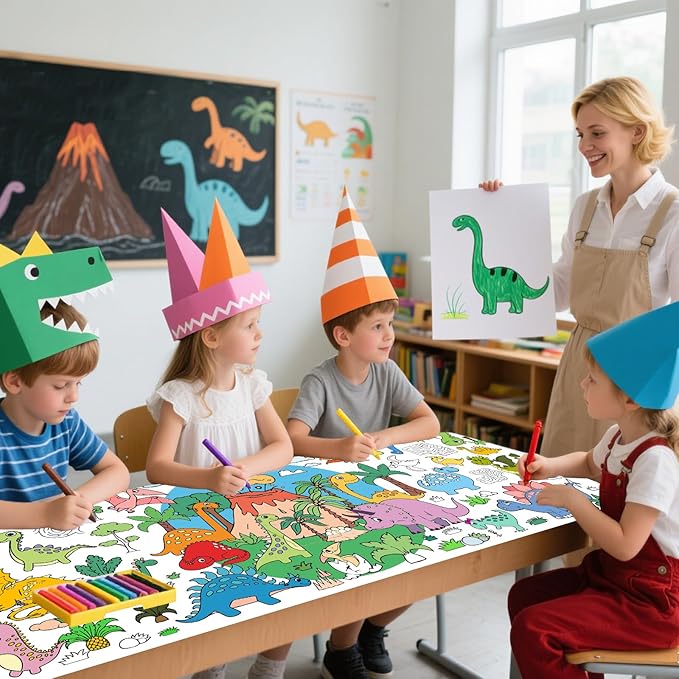 Dinosaur Party Giant Coloring Poster 30x72 Inches Large DIY Dinosaurs Coloring Tablecloth Versatile Classroom Wall Décor & Birthday Activity for Kids for School Home Party Supplies