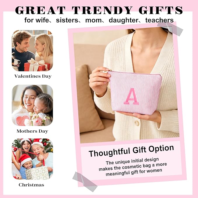 Initial Travel Toiletry Bag for Women - Travel Essentials, Personalized Travel Makeup Bag Small Cosmetic Make up Bag Cute Stuff Birthday Gifts for Women Mom Girlfriend Teacher, Light Pink N