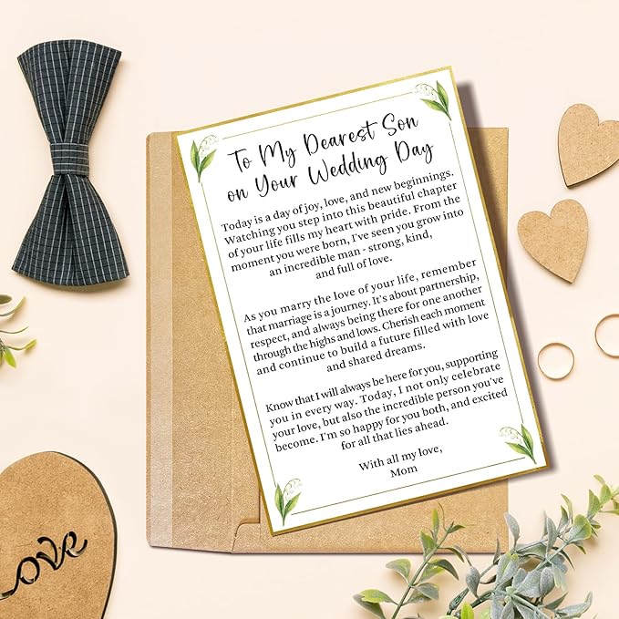 Romantic Son Wedding Card from Mom, Groom Card Gift from Mom, To My Dearest Son on Your Wedding Day