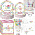 452 Pcs Thank You Party Decorations for 50, We Appreciate You Paper Plates Napkins Cups Tablecloth Cutlery Straws for Employee Staff Housekeeping Week Pastor Appreciation Party Supplies