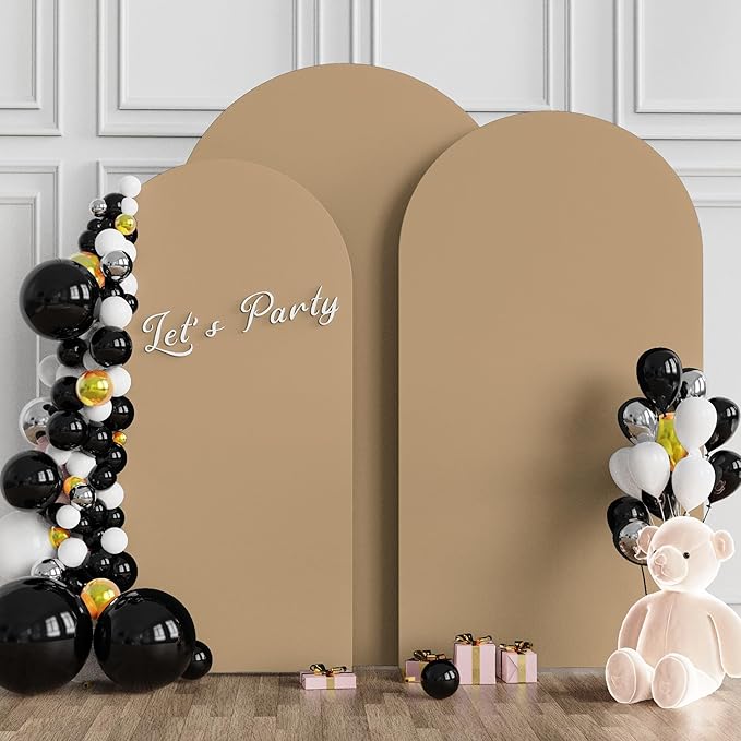 Wokceer Wedding Arch Backdrop Cover (7.2FT, 6.6FT, 6FT) Set of 3 Spandex Fitted Wedding Arch Stand Covers for Round Top Chiara Backdrop Stands Cover for Birthday Party Ceremony Decor Khaki