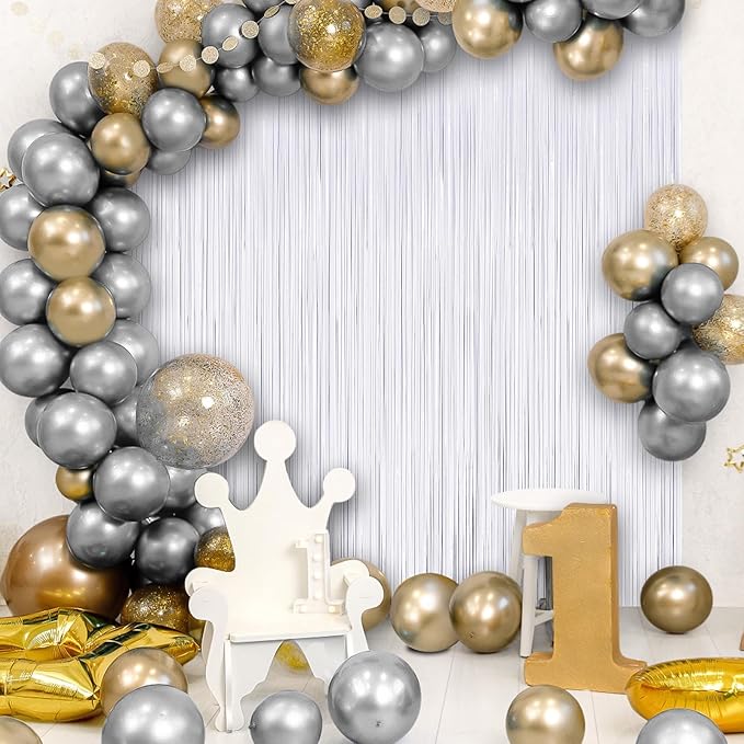 2 Pack Fringe Curtains Backdrops, Foil Fringe Curtains, Door Streamers for Birthday Wedding Bridal Shower Holiday Graduation Party Decorations, Photo Booth Backdrops, White