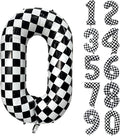 Checkered Balloon 0 Black and White Number Balloon 0 Foil Helium Balloons for Birthday Party Decoration Girls Boys Baby Shower Anniversary Decoration Race Car Party Decoration (Number 0)