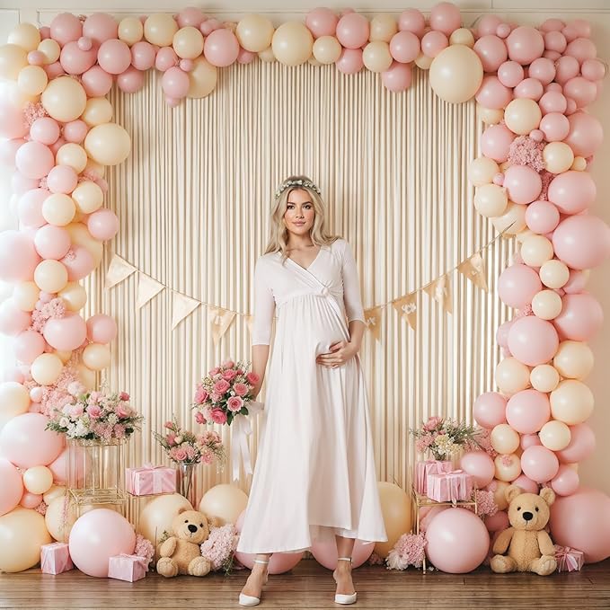 16x10FT Champagne Backdrop Curtains for Wedding Parties, Wrinkle Free Polyester Photography Backdrop Drapes for Wedding Baby Shower Birthday Parties Stage Background Stand Decorations 4x10ft,4 Panels