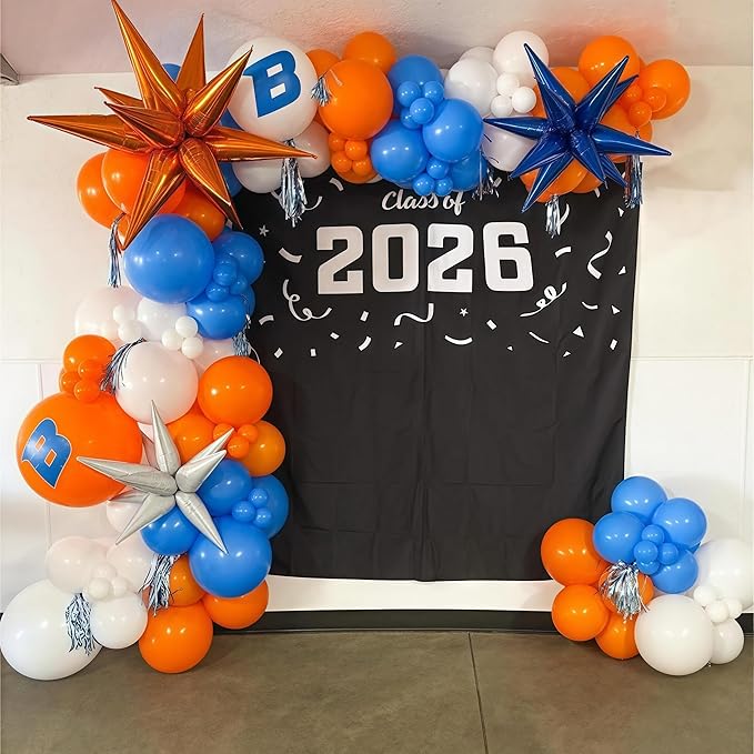 Blue and Orange Balloons Arch Kit, 121PCS Dark Blue and Orange White Balloons with Spikes Explosion Star Foil Balloon for Birthday Graduation Baby Shower Sport Basketball Party Decorations Supplies