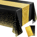 Irenare Tablecloth and Sequin Table Runner Set Polka Dots Confetti Table Cover Dining Plastic Tablecloths Glitter Decorations for Birthday Wedding Anniversary Party Supplies (Black, Gold,2 Pcs)