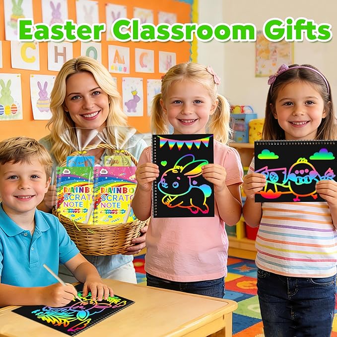 ZMLM 24 Pack Scratch Art Party Favors: Birthday Party Favors for Kids 4-8, Bulk Rainbow Scratch Notebook Paper Pads, Goodie Bags Stuffers Girls Boys Classroom Gifts Crafts Toys Easter Basket Stuffers