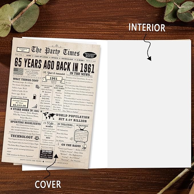 Ziwenhu Vintage 65th Birthday Card Gifts for Women Men, Funny 65 Years Old Birthday Gifts for Husband Wife, Jumbo 65th Birthday Decorations for Her Him Mom Dad