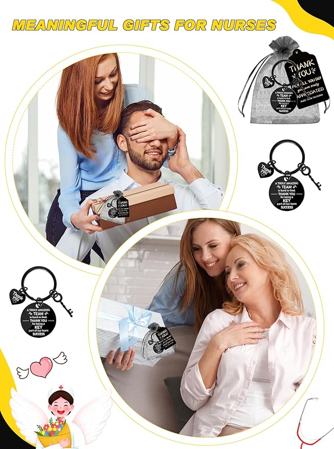 36 Pcs Employee Appreciation Gift Bulk Thank You Coworker Keychains with Organza Bags Inspirational Cards for Nurse Staff Team Customer Service Appreciation Gifts