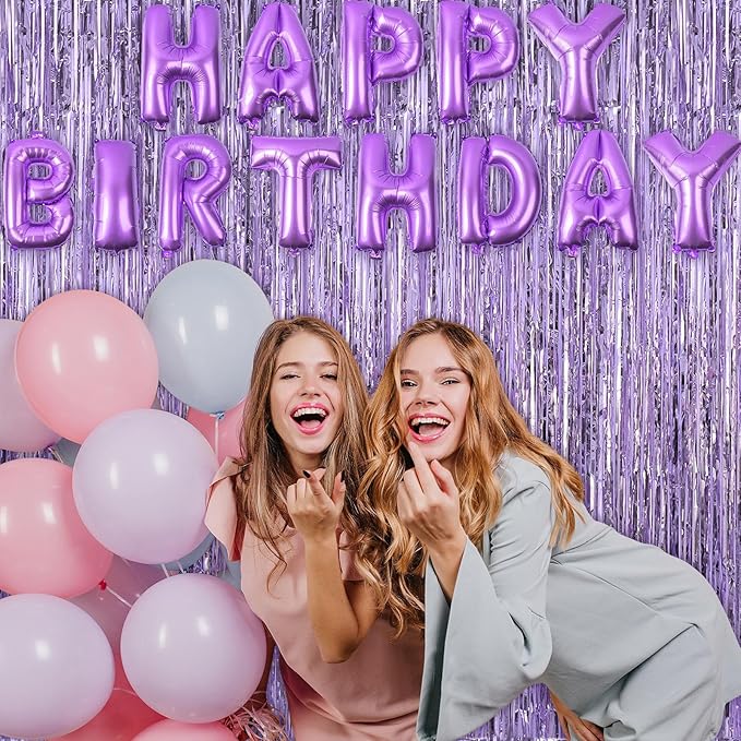 2 Pack Fringe Curtains Backdrops, Foil Fringe Curtains, Door Streamers for Birthday Wedding Bridal Shower Holiday Graduation Party Decorations, Photo Booth Backdrops, Light Purple