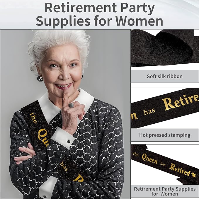 Retirement Party Decorations Gifts For Women Retirement Sash The Queen Has Retired Sash Party Favors Supplies Black Glitter