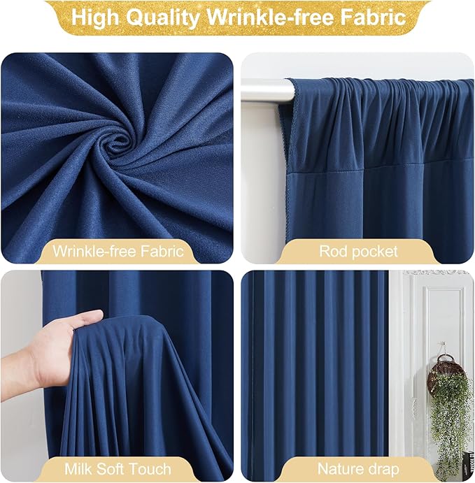 24x10FT Navy Blue Backdrop Curtains for Wedding Parties, Wrinkle Free Polyester Photography Backdrop Drapes for Graduation Baby Shower Birthday Stage Background Stand Decorations 4x10ft,6 Panels
