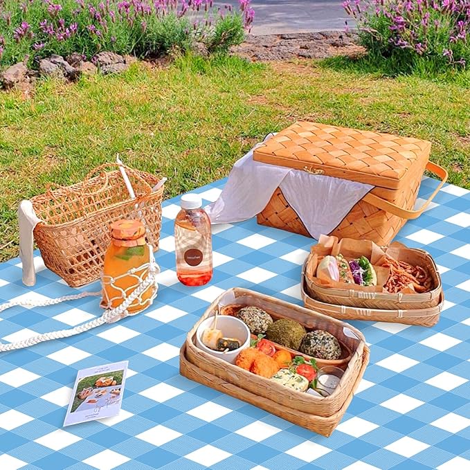 4 Pack Light Blue Gingham Tablecloths, Blue and White Checkered Tablecloths 86.6 x 51.2 Inches Rectangular Waterproof Picnic Table Covers for Birthday Party Holiday Outdoor Supplies