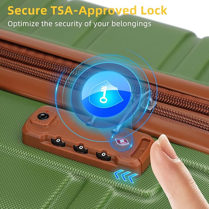 LARVENDER Luggage Sets 6 Piece, Expandable Hardside Carry on Suitcase Set with Spinner Wheels, Lightweight Rolling Luggage Sets for Women with TSA Lock, Green Brown