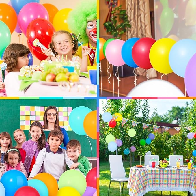 Colorful Balloons 200 PCS, Assorted Color 12 Inches Rainbow Latex Balloons with Bonus Confetti, 10 Bright Colors Party Balloons for Birthday, Wedding, Baby Shower, Decoration (Round-200)