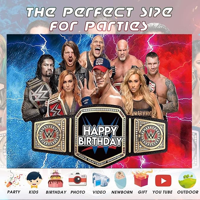 Wrestling Backdrop,Wrestling Party Background Photo Booth Banner Large Fabric Artistic for Birthday Party Decorations (Red Blue)