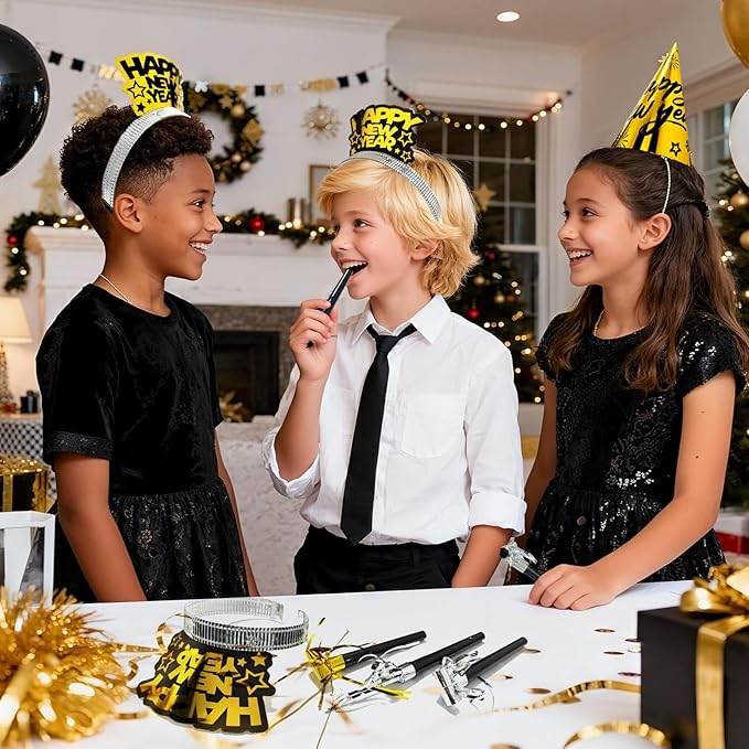 2026 New Years Eve Party Supplies, 60 Pcs New Year Eve Party Hats and Horns, Headband, Tattoos, Blowouts 2026 New Year Party Favors