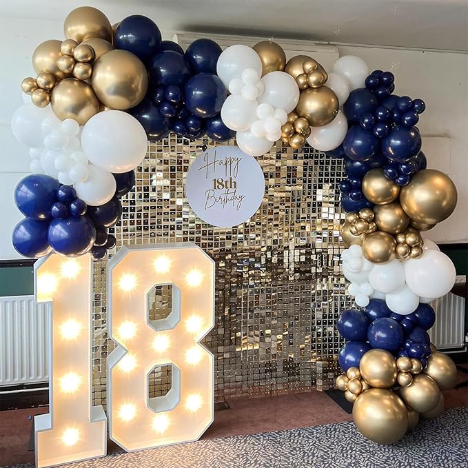 Navy Blue and Gold Balloons Garland Arch Kit-134pcs Navy Blue Gold White and Confetti Balloons in Different Sizes for New Year Graduation Baby Shower Wedding Anniversary Birthday Party Decorations
