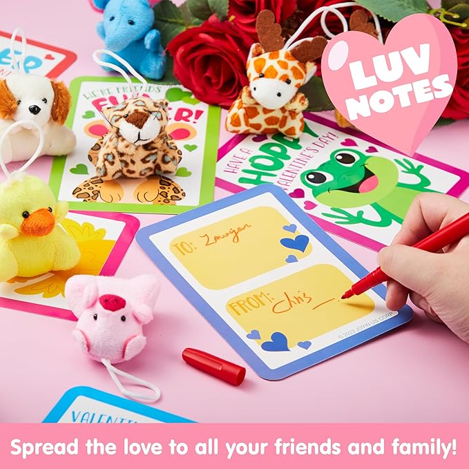 JOYIN 30 Packs Valentine's Day Gifts Cards with Plush Toy for Kids, Valentine's Plush Keychain Toy for Classroom Exchange Cards and Party Favor, Greeting Gifts, Game Prizes