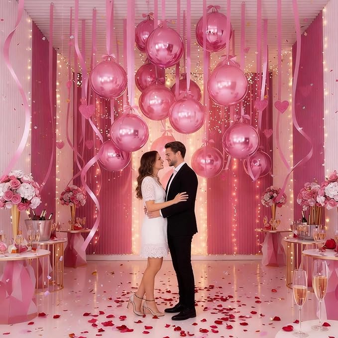 Biapian 12Pcs Light Pink Round Balloons Foil, 22" 18" 15" 10" 4D Sphere Shaped Ball Balloon, Large Metallic Pink Balloons for Wedding Prom Bridal Baby Shower Birthday Party Decorations Backdrop