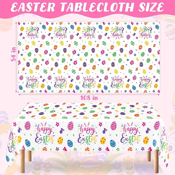 QZYL 12 Pack Easter Tablecloths Rectangular, 54" x 108" Disposable Easter Tablecloth Easter Decorations, Plastic Eggs Bunny Spring Tablecloth, Easter Table Cloth for Picnic Party Decorations Supplies