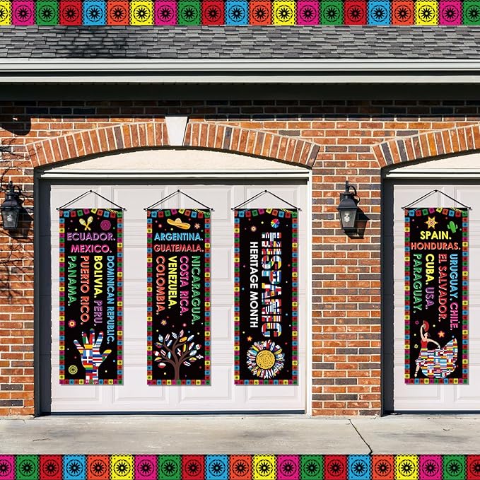Panelee 4 Pcs Hispanic Heritage Month Decorations National Hispanic Heritage Month Banner Latin American Porch Signs Spanish Classroom Decor for Classroom Home Wall Indoor Outdoor Hanging Backdrop