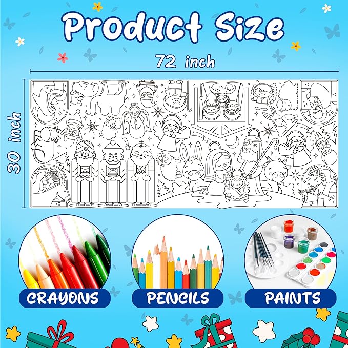 OHOME Jesus Giant Coloring Poster/Tablecloth - Gifts for Christians - Jesus Birthday Party Decorations - 30 x 72 Inches Kids Crafts Activities Decor Party Supplies