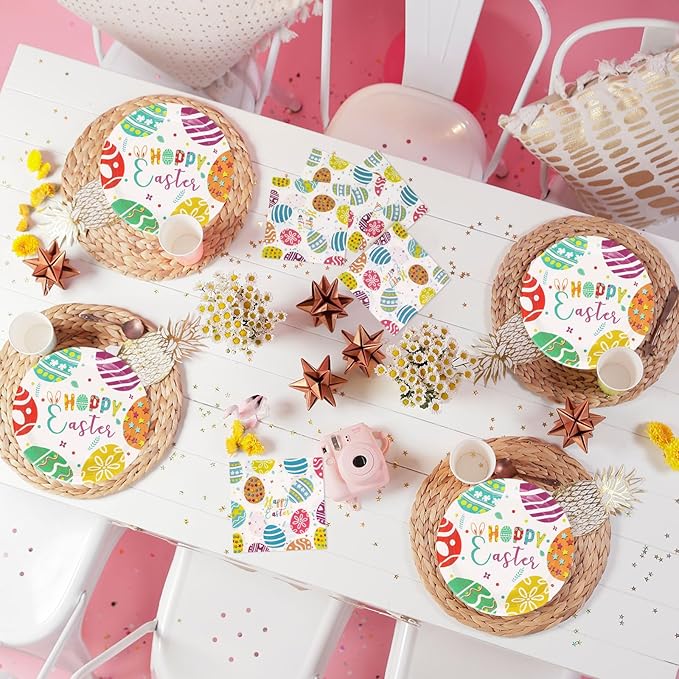 40 Pack Easter Plates and Napkins Party Supplies Set, Easter Egg Disposable Paper Dinner Plates and Napkins for Spring Party Supplies Decorations Serves 20 Guests