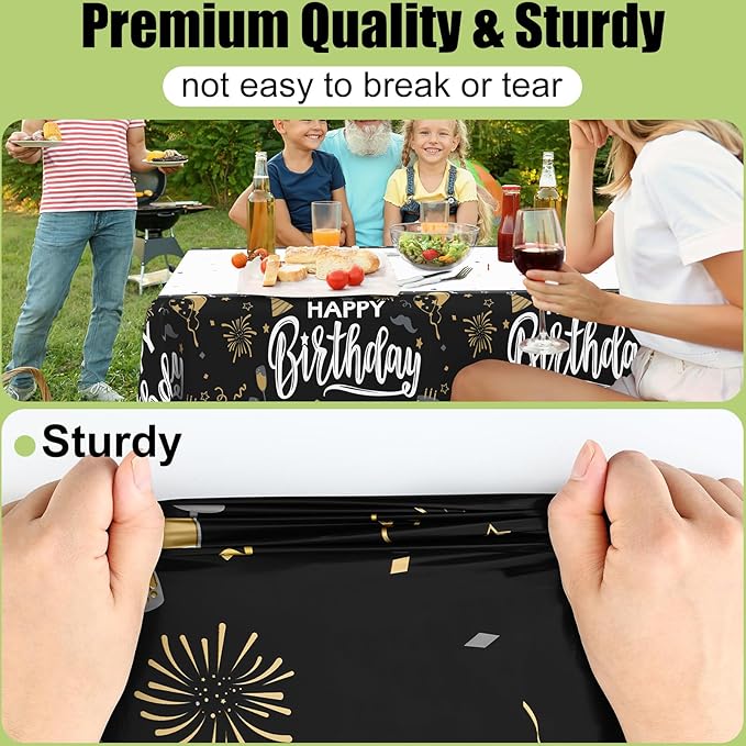 Smiry Disposable Table Cloth - 10 Pack, 54 x 108 Inch Waterproof Rectangle Tablecloths for Parties, Decorative Plastic Table Cover, Leakproof & Sturdy, Black & White