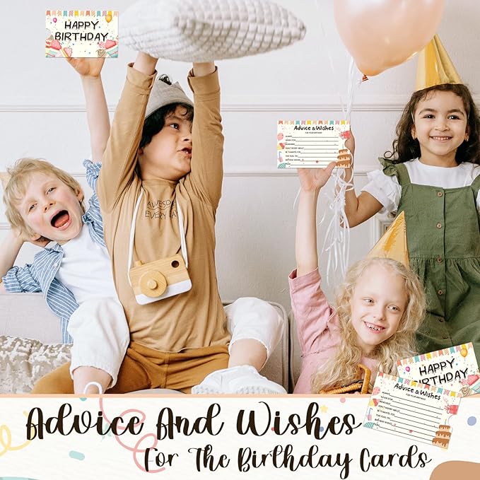 60pcs Birthday Wishes Cards, Guest Book Advice Cards Box for Party, Advice And Wishes for Games, for 16th, 18th, 30th, 40th, 50th, Any Age, Party Favors