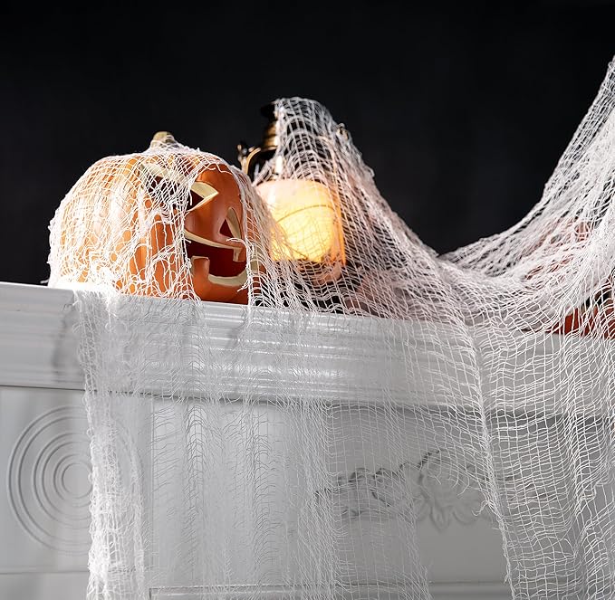 Watayo 500 x 59 Inch Halloween Spooky Cloth, White Large Size Halloween Creepy Cloth, Windows Doorways Cover Gauze for Haunted House Yard Horror Themed Party Decorations