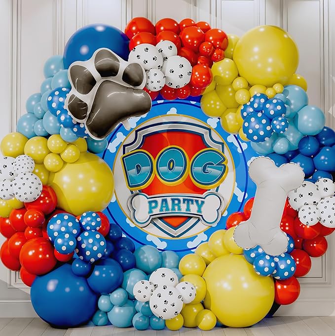 ALL-IN-1 Paw Balloons Garland Arch Kit with BONUS Dog Bone & Paw Print Balloons for Paw Birthday Decorations – Paw Balloons Backdrop, Paw Party Supplies for 3rd yo Boy