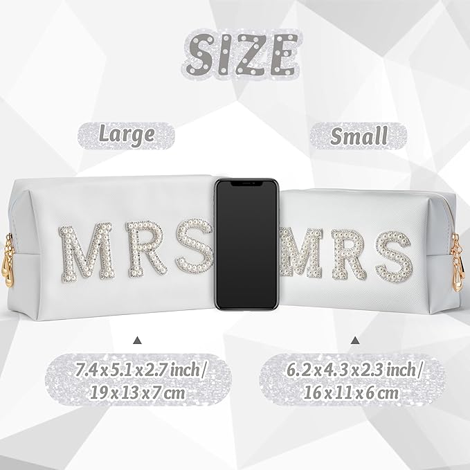 Y1tvei Bride Patch Letter Makeup Bag for Women Bridesmaid Engagement Gift for Her White Pearl Rhinestone Travel Toiletry Bag Make Up Bag Pouch for Purse Bridal Shower Gifts for Engagement Wedding