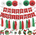 Christmas Party Decorations Set – Merry Christmas Banner, Red Green White Tassel Garland, Paper Fans & Hanging Swirl Ornaments with Xmas Cutouts – Holiday Christmas Decorations for Home, Office, School